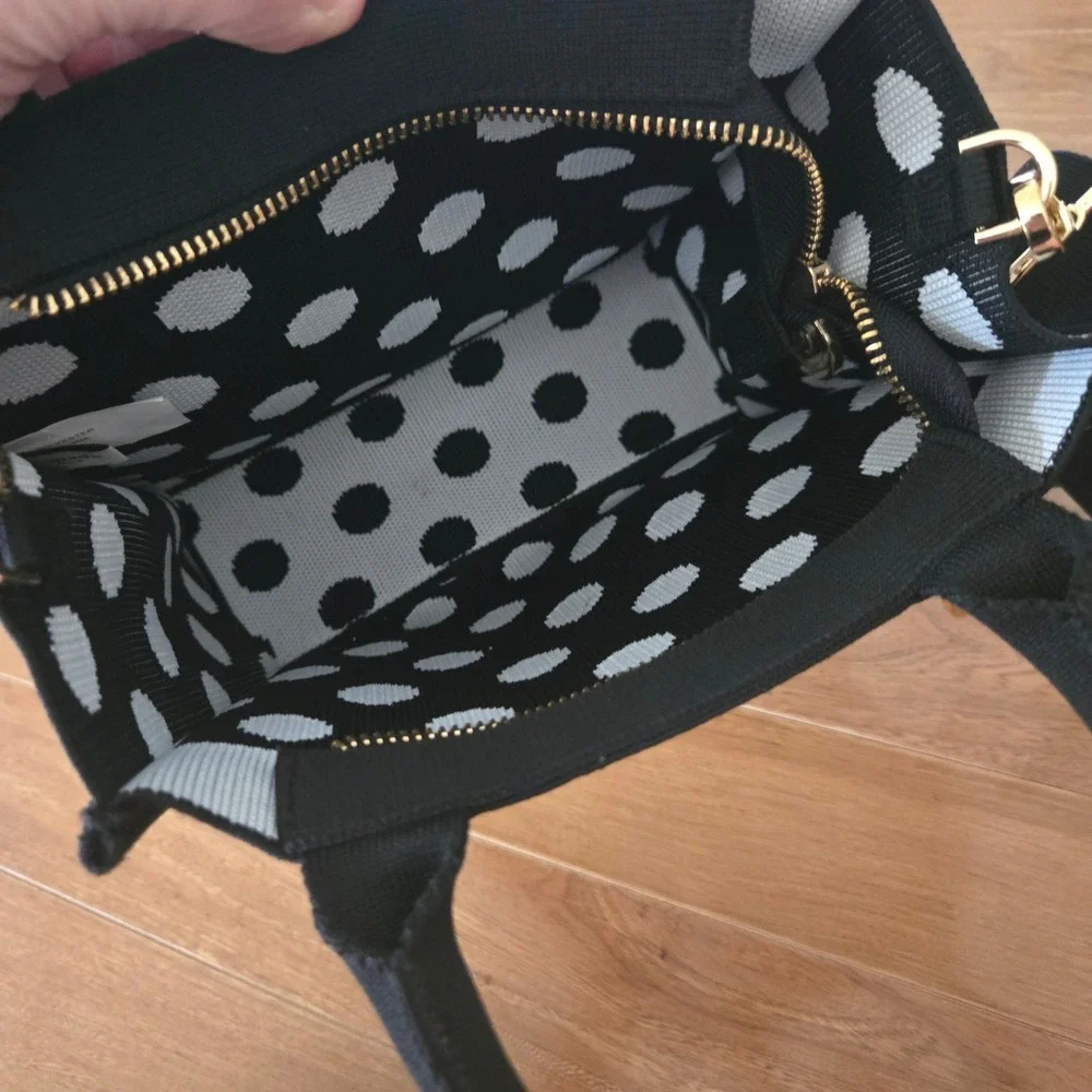 Kate Spade New York Target Polka Dot Knit Mini Tote Bag Black White Crossbody